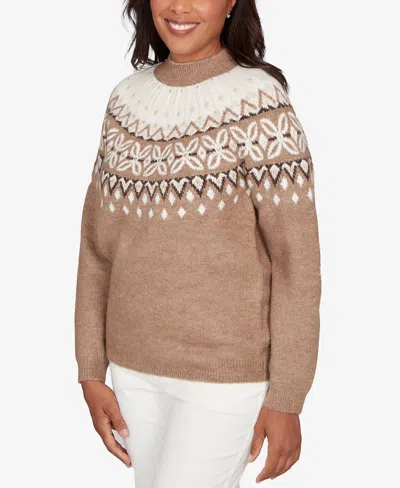 Alfred Dunner Vienna Womens Mock Neck Long Sleeve Pullover Sweater In Brown