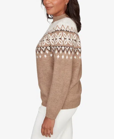 Alfred Dunner Vienna Womens Mock Neck Long Sleeve Pullover Sweater In Brown