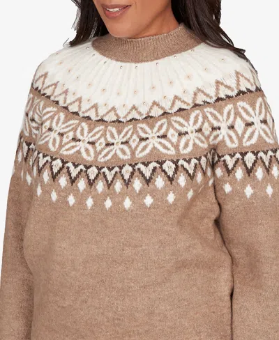 Alfred Dunner Vienna Womens Mock Neck Long Sleeve Pullover Sweater In Brown