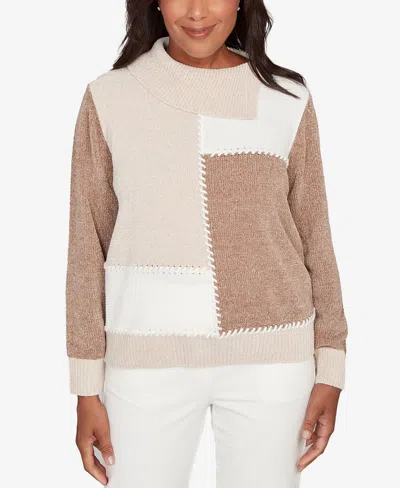 Alfred Dunner Vienna Neutral Tones Colorblock Sweater In Brown