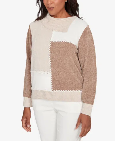 Alfred Dunner Vienna Neutral Tones Colorblock Sweater In Brown