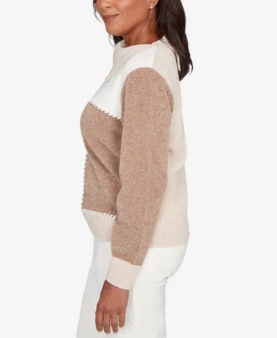 Alfred Dunner Vienna Neutral Tones Colorblock Sweater In Brown