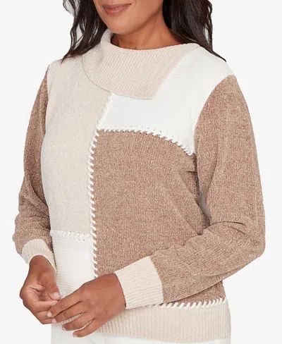 Alfred Dunner Vienna Neutral Tones Colorblock Sweater In Brown
