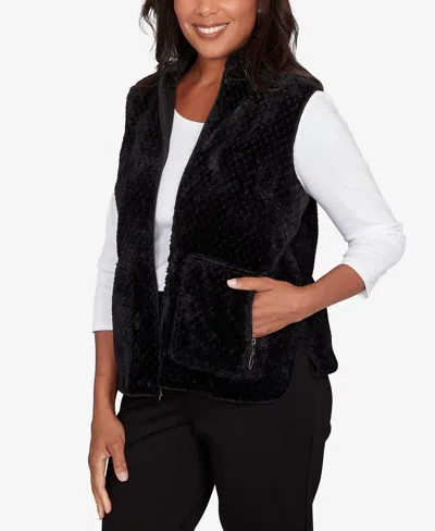 Alfred Dunner Barcelona Plush Fleece Lined Vest Jacket In Black