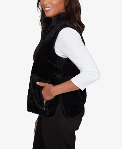 Alfred Dunner Barcelona Plush Fleece Lined Vest Jacket In Black