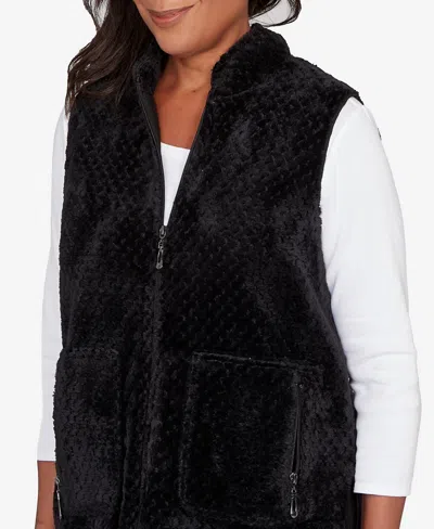 Alfred Dunner Barcelona Plush Fleece Lined Vest Jacket In Black