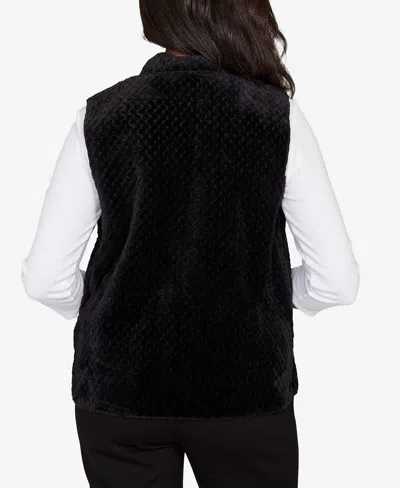 Alfred Dunner Barcelona Plush Fleece Lined Vest Jacket In Black