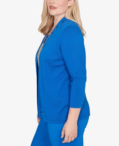 Alfred Dunner Petite Barcelona Vertical Animal Print Two In One Sweater In Blue