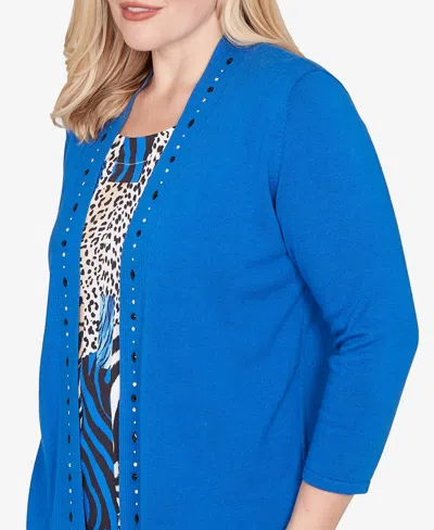 Alfred Dunner Petite Barcelona Vertical Animal Print Two In One Sweater In Blue