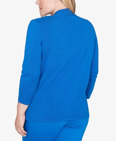 Alfred Dunner Petite Barcelona Vertical Animal Print Two In One Sweater In Blue