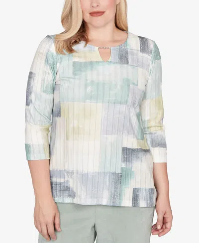 Alfred Dunner Petite Stockbridge Soft Colorblock Rib Texture Knit Top In Multi