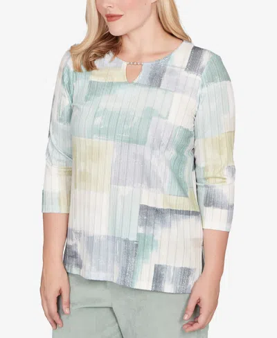 Alfred Dunner Petite Stockbridge Soft Colorblock Rib Texture Knit Top In Multi