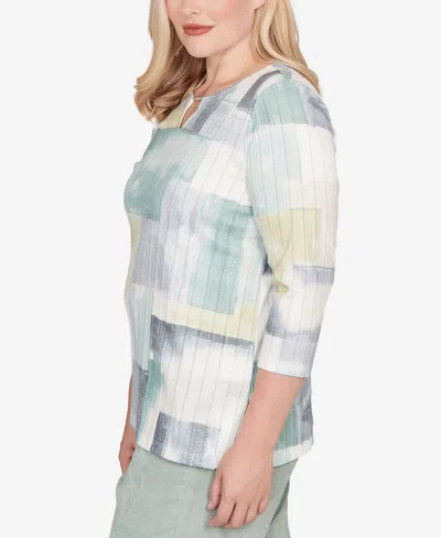 Alfred Dunner Petite Stockbridge Soft Colorblock Rib Texture Knit Top In Multi