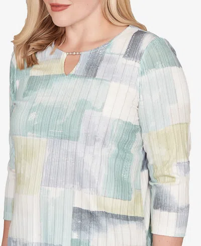 Alfred Dunner Petite Stockbridge Soft Colorblock Rib Texture Knit Top In Multi