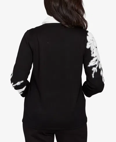 Alfred Dunner Petite Barcelona Dramatic Floral Two In One Sweater In Black