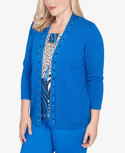 Alfred Dunner Petite Barcelona Vertical Animal Print Two In One Sweater In Animal Print