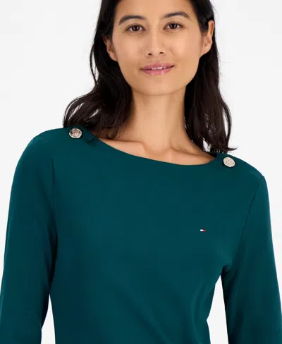 Tommy Hilfiger Women's Boat-neck 3/4-sleeve Top In Green