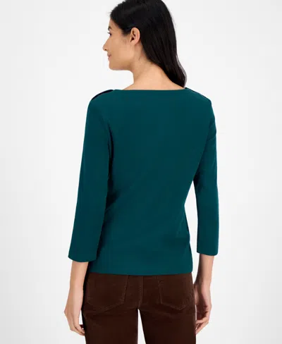 Tommy Hilfiger Women's Boat-neck 3/4-sleeve Top In Green