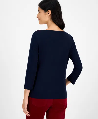 Tommy Hilfiger Women's Boat-neck 3/4-sleeve Top In Blue
