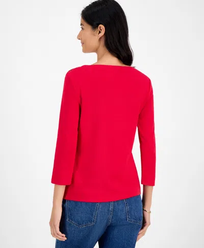 Tommy Hilfiger Women's Boat-neck 3/4-sleeve Top In Red