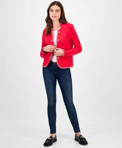 Tommy Hilfiger Women's Metallic-trim Band-collar Jacket In Red