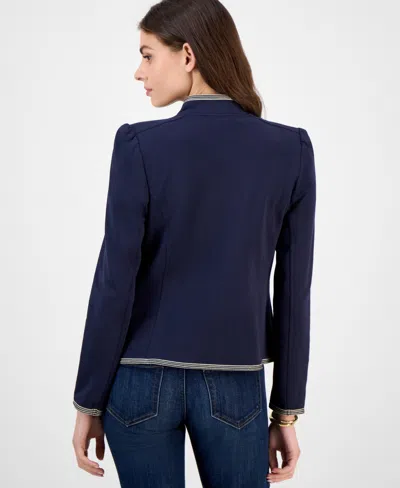 Tommy Hilfiger Women's Metallic-trim Band-collar Jacket In Blue