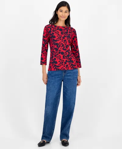 Tommy Hilfiger Women's Button-trim 3/4-sleeve Top In Red
