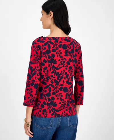 Tommy Hilfiger Women's Button-trim 3/4-sleeve Top In Red