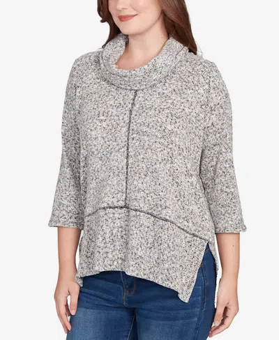 Ruby Rd. Petite Cowl Neck Space Dye Chenille Knit Top In Gray