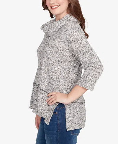 Ruby Rd. Petite Cowl Neck Space Dye Chenille Knit Top In Gray