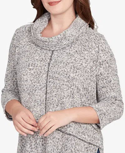 Ruby Rd. Petite Cowl Neck Space Dye Chenille Knit Top In Gray