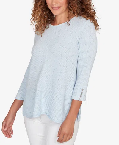 Ruby Rd. Plus Size Speckled Heather Rib Knit Top In Blue