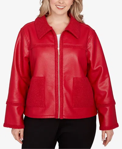 Ruby Rd. Plus Size Shearling Zipper Front Jacket In Red