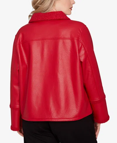 Ruby Rd. Plus Size Shearling Zipper Front Jacket In Red