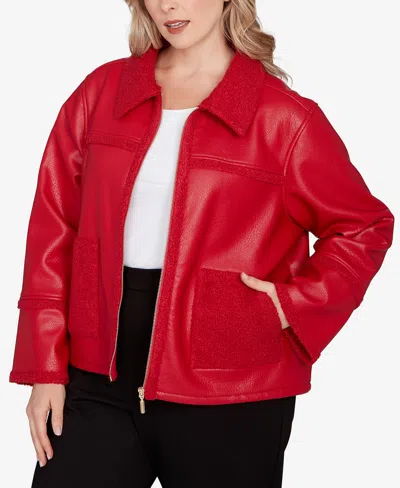 Ruby Rd. Plus Size Shearling Zipper Front Jacket In Red