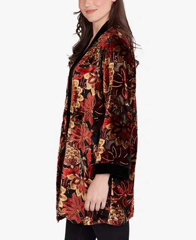 Ruby Rd. Petite Printed Velvet Burnout Open Cardigan Sweater In Multi