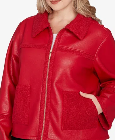Ruby Rd. Plus Size Shearling Zipper Front Jacket In Red
