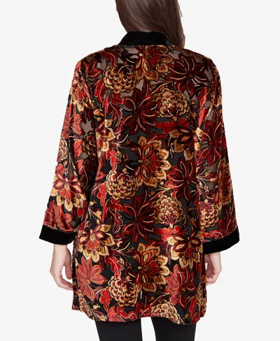 Ruby Rd. Petite Printed Velvet Burnout Open Cardigan Sweater In Multi