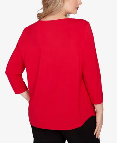 Ruby Rd. Plus Size Embellished Scoop Neck Solid Knit Top In Red