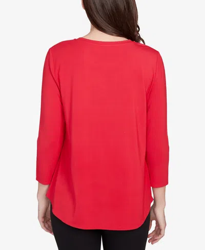 Ruby Rd. Petite Embellished Scoop Neck Solid Knit Top In Red
