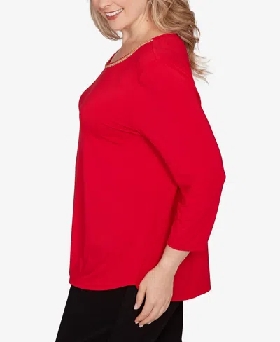 Ruby Rd. Plus Size Embellished Scoop Neck Solid Knit Top In Red