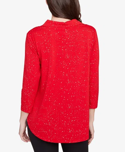 Ruby Rd. Plus Size Metallic Dew Drop Shirt Collar Top In Red