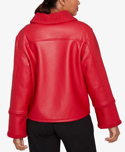 Ruby Rd. Petite Shearling Zip Front Jacket In Red