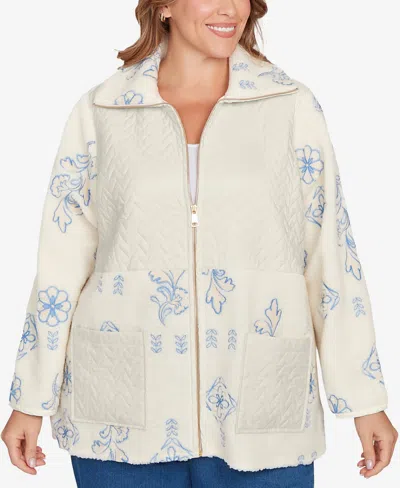 Ruby Rd. Plus Size Embroidered Quilted Shearling Jacket In White