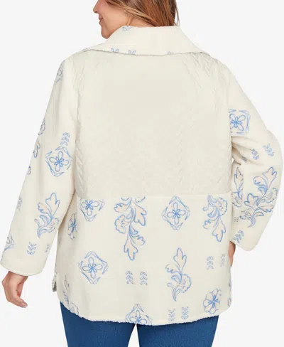 Ruby Rd. Plus Size Embroidered Quilted Shearling Jacket In White