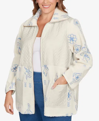Ruby Rd. Plus Size Embroidered Quilted Shearling Jacket In White