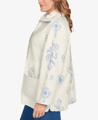 Ruby Rd. Plus Size Embroidered Quilted Shearling Jacket In White