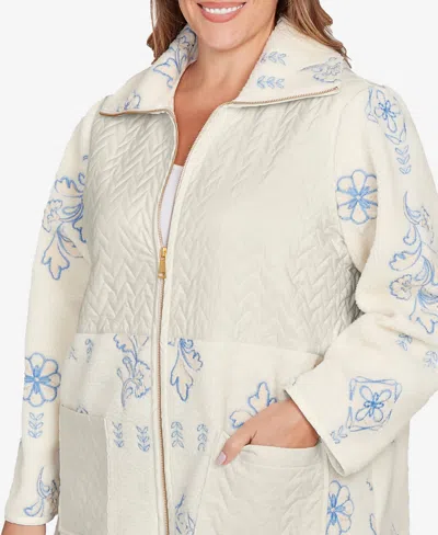 Ruby Rd. Plus Size Embroidered Quilted Shearling Jacket In White
