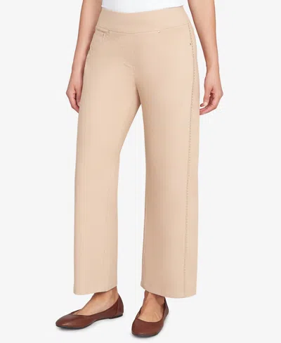 Ruby Rd. Petite Embroidered Stretch Pull-on Pants In Nude