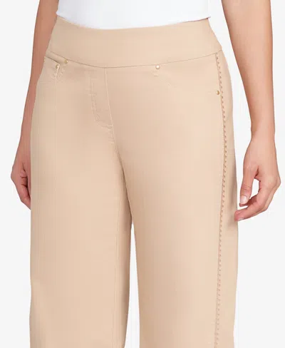 Ruby Rd. Petite Embroidered Stretch Pull-on Pants In Nude